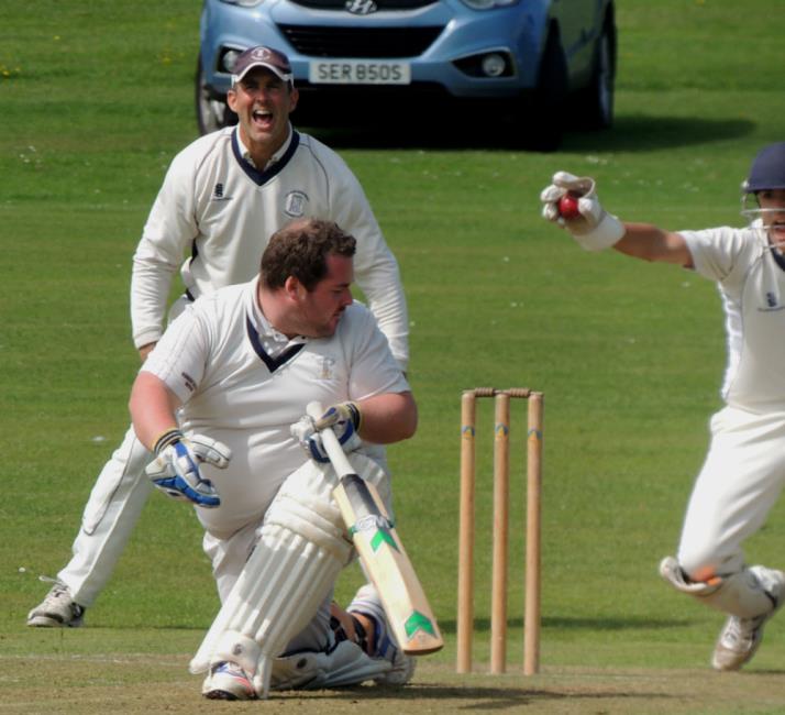 Jack Scriven and Ben Field appeal for a catch as Haverfordwest 2nds beat Llechryd